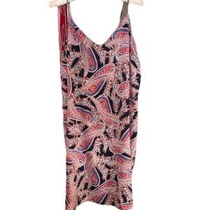 Joe Fresh Paisley Slip Dress Medium Blue Red Boho Summer Cami Adjustable EUC